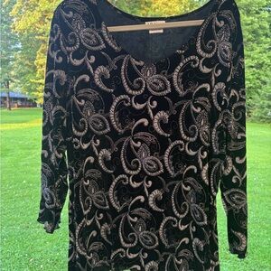 Elegant Black and Silver Paisley Blouse
